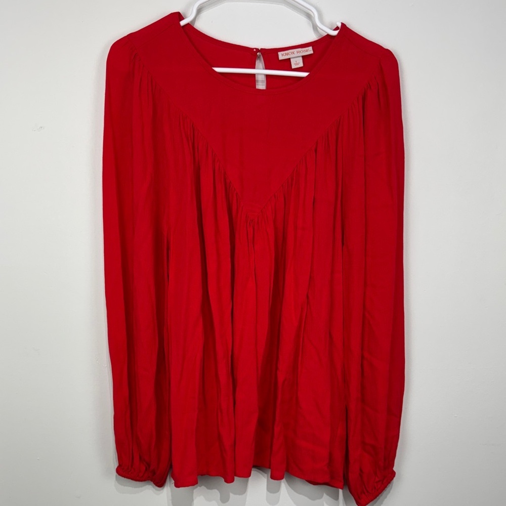 Knox Rose Radiant Red Long Sleeve Blouse. Size Large